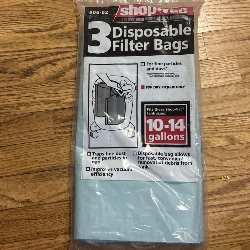 Shop-Vac 90662 10-14 Gallon Vacuum Disposable Filter Bags 3-Pack OEM - NEW